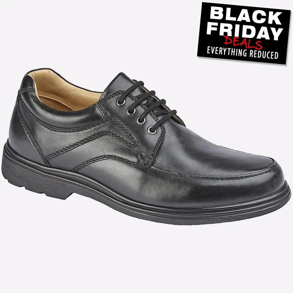 Roamers Waite Mens Classic Fashion Casual Leather Shoes Extra Wide Black UK 10 - EU 45