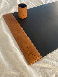 Stuart Kern “America” Office 20" x 34" Desk Pad + Pencil Pen Cup Ostrich Leather - Picture 1 of 18