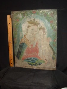 19thC Mexico Tin Painting Retablo Madonna & Child AS FOUND - Picture 1 of 4