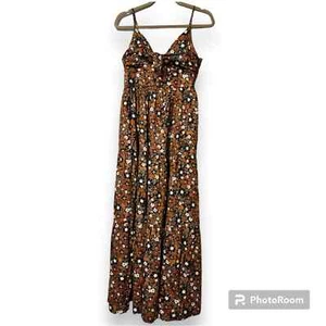GAP women’s small tie front cut out maxi dress a-line silhouette v neck relaxed - Picture 1 of 16