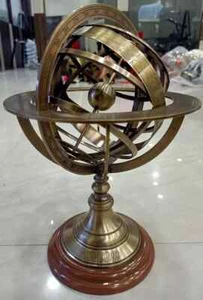 Engraved Brass Tabletop Armillary Nautical Sphere World Globe With Base Table - Picture 1 of 5