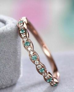 14k Rose Gold Plated 1CT Round Cut Lab Created Emerald Half Eternity Band Ring