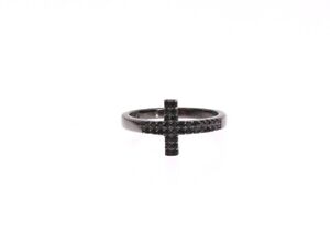 Nialaya Black CZ Cross Rhodium 925 Women's Ring Authentic