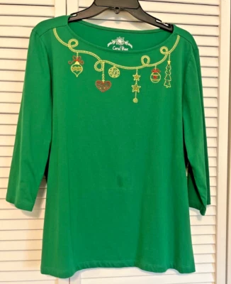 Зеленый праздничный топ с длинным рукавом Coral Bay с рождественскими украшениями размер XL - Изображение 1 из 4