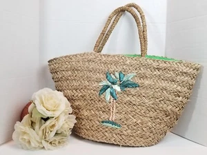 MUD PIE Straw Icon Tote Palm Tree - # 8613355GR - Picture 1 of 8