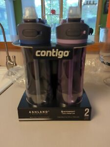 Contigo Ashland 2.0 Plastic Water Bottles w/ Autospout Lid 24oz 2-Pk Blue/Purple