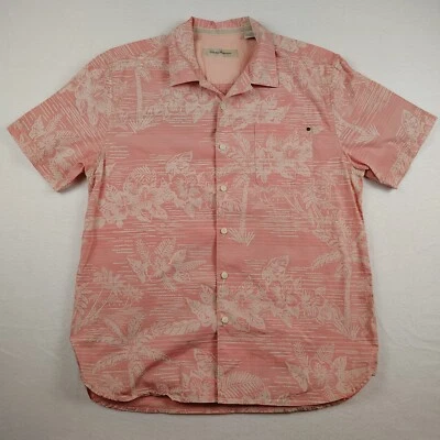 Tommy Bahama Shirt Mens Large Pink Salmon Hawaiian Floral Tropical - Image 1 of 4