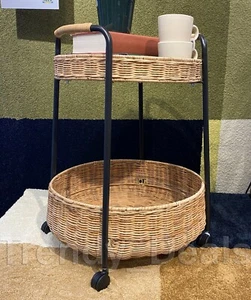 Ikea LUBBAN Serving Cart with Storage on Casters, Rattan/Anthracite - NEW - Picture 1 of 5