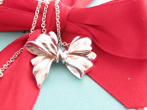 Tiffany & Co Silver Vintage Large Bow Ribbon Pendant Necklace 18.75"