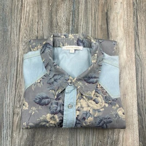Love The Label Western Bohemian Floral Long Sleeve Womens Shirt XL Blue Boho - Picture 1 of 12