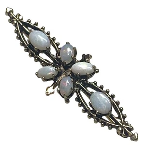 Art Deco Sterling Silver 925 Gold Tone Natural Opal Brooch - Picture 1 of 6