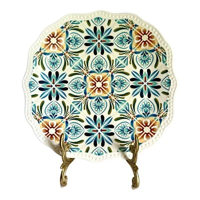 Pier 1 Imports Athena 8.75” Ironstone Salad Plate Blue White Mediterranean Decor - Image 1 of 4