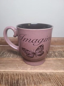 New NWT Pfaltzgraff Stoneware Pink/Black Butterfly Imagine Footed Mug - Picture 1 of 8