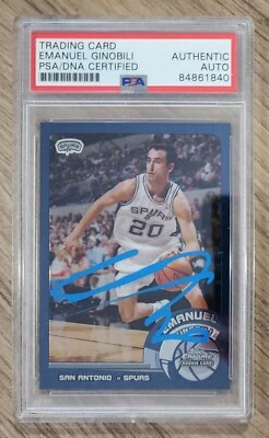 Manu Ginobili Signed 2003 Topps Chrome Rookie Card #124 NBA HOF Slabbed Auto PSA - Image 1 of 3