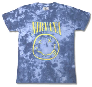 Official Nirvana T Shirt Happy Face Blue Smile Band Logo Tie Dye New Blue - Picture 1 of 9