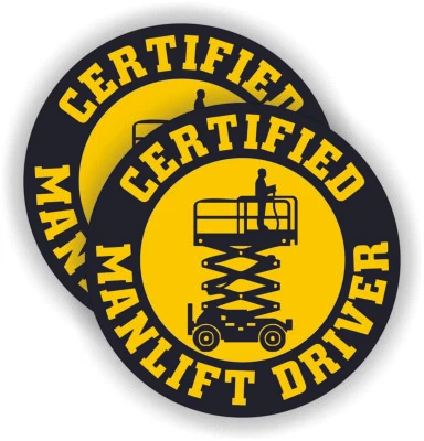 Certified Manlift Driver Hard Hat Stickers / Shop Safety Decals Labels Scissors