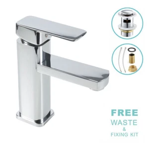 Cloakroom Modern Bathroom Basin Sink Mono Chrome Mixer Tap & Waste New - Picture 1 of 11
