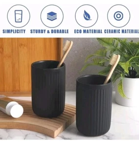 Matte Toothbrush Holders for Bathrooms. Ceramic Tumbler  Black - 2 - Picture 1 of 6