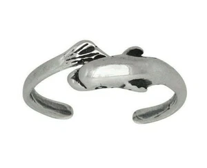 Sterling Silver .925 Dolphin Toe Ring adjustable size Oxidized | Made In USA - Picture 1 of 2