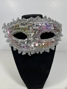 Silver Iridescent Sequins Eye Mask Stretch Strap - Picture 1 of 9