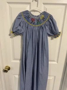 Remember Nguyen Girls Size 8 School Days Smocked Blue Checked Bishop Dress - Picture 1 of 4