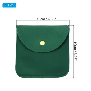 10x10cm Jewelry Pouches with Snap Button, 5 Pcs Soft Storage, Dark Green & - Picture 1 of 6