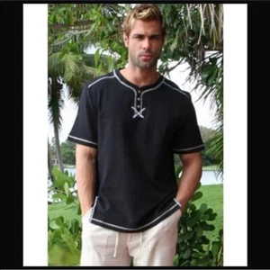 Bohio Men’s Cotton Gauze Black Crew Neck Shirt L XL - Picture 1 of 7