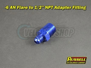 Russell -6 AN to 1/2" NPT Straight Adapter Fitting Aluminum (Blue) - Bild 1 von 10