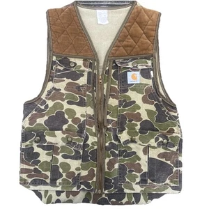 Chaleco de Lona Camuflado Pato Carhartt De Colección VU103 EE. UU. Hecho en Unión Acolchado Pana Mediano - Imagen 1 de 13