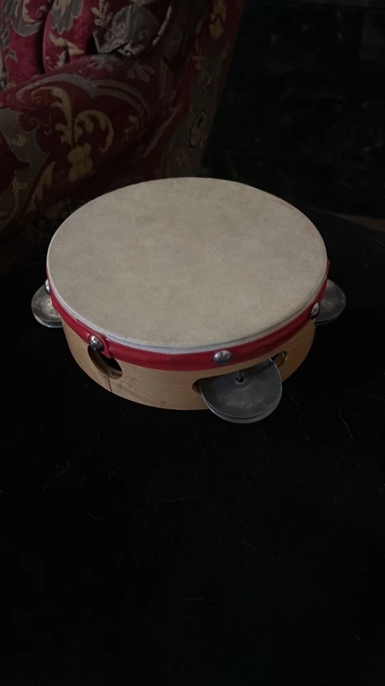 Pandereta de mano de 8" instrumento de percusión rojo de una fila de madera Foto 1 de 1