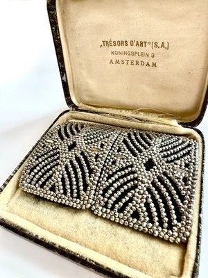 Антикварная пара пряжек для обуви французской огранки сталь сделано во Франции оригинальная голландская коробка - Изображение 1 из 4