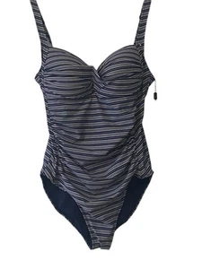 NIP TUCK Swimwear Blue White One Piece Striped Tankini Top Multi Fit Cup Size 10 - Picture 1 of 6