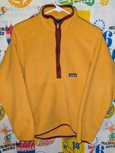VTG Patagonia Sherbet Orange Synchilla Fleece Jacket Men Small T Zip - Picture 1 of 6