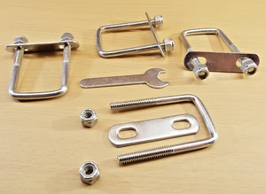 QTY4 SQUARE 1 X 2 U-CLAMP U-BOLT 1/4-20 NYLOC NUT WASHER PLATE WRENCH ZINC STEEL - Picture 1 of 13