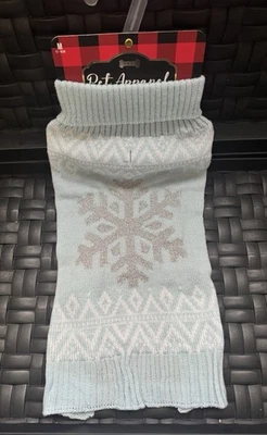 Dog/Pet Ugly Christmas Snowflake Sweater Woof Pet Apparel Baby Blue/Silver NWT - Image 1 of 4