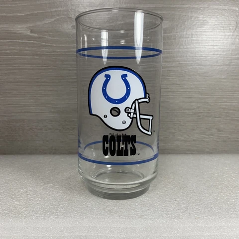 VINTAGE COLTS 1980'S NFL MOBIL OIL PROMOTION 16oz GLASS TUMBLER Cover