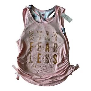 Justice Sport CX.J Girl 2Fer Tank Top & Sport Bra Set Size 10 Pink Stay Fearless - Picture 1 of 14