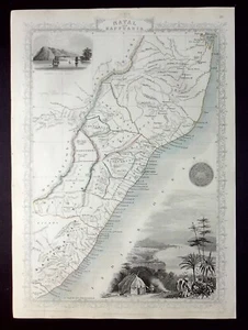 AFRICA, EASTERN CAPE, NATAL, DURBAN, original antique map, RAPKIN, TALLIS, 1851 - Picture 1 of 4