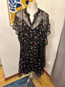 Johnny Was XxL Natalia Tiered 100% Silk Chiffon Mini Dress + Slip ~ Black Floral - Picture 1 of 5