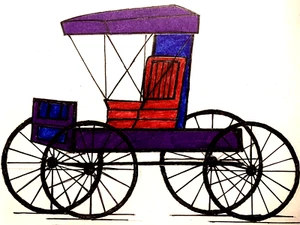 Purple Carriage Red Seat Chair Transportation Design USA Model Drawing Artwork - Picture 1 of 7