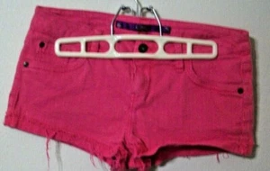 Youth girls size 7 short shorts pink 5 pockets PINK raw edge hem rivet button - Picture 1 of 12