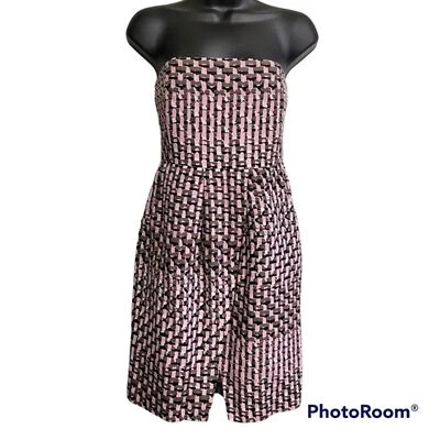 Banana Republic Pink And Black Silk Strapless Mini Dress With Pockets  2 Petite - Image 1 of 4