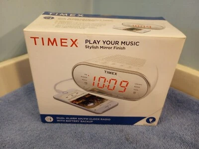 Timex Dual Alarm Am/Fm Clock Radio - Play Your Music Stylish Mirror Finish - Image 1 of 4