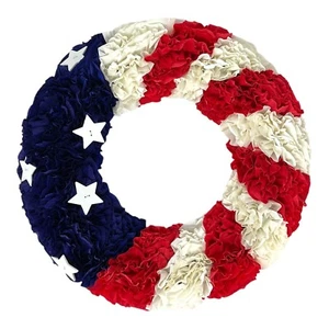 Patriotic American Flag Paper Wreath with White Stars 18 Inch - Picture 1 of 6