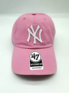 New York Yankees '47 Clean Up Hat Pink White Adjustable Cap Strap Back Logo MLB - Picture 1 of 6