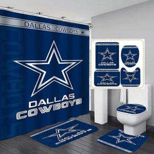 Dallas Cowboys Logo Shower Curtain Non-Slip Toilet Lid Cover Bath Mat - Bathroom - Picture 1 of 3
