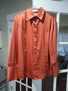 Studio Works Orange Formal Long Sleeve Blouse Shirt Sz 14 - Picture 1 of 5