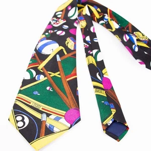 Dino Romero Mens Bright Multicolor Pool Billiards Bar Neck Tie Polyester - Picture 1 of 9