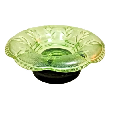 Vintage Uranium Vaseline Glass 'Wilhelm' Bowl by Walther With Base Stand 1930's - image 1 of 4
