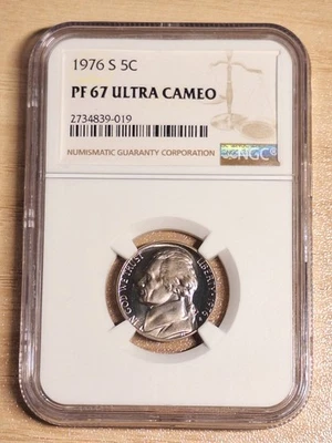 1976-S NGC PF 67 Ultra Cameo Jefferson Nickel Proof Light Tone Seems Undergraded - Image 1 of 4